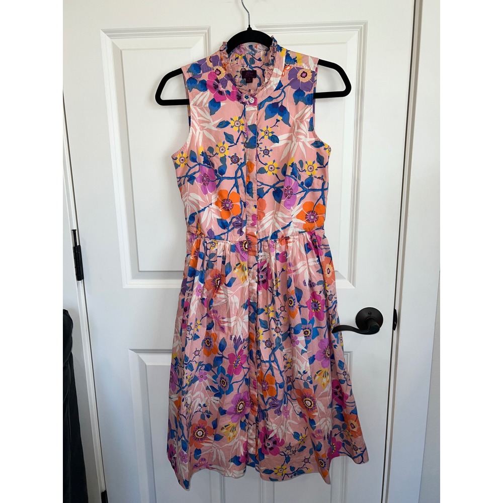 J.Crew Liberty London Ruffle Neck Sleeveless Button Down Pavilion Floral Dress 4